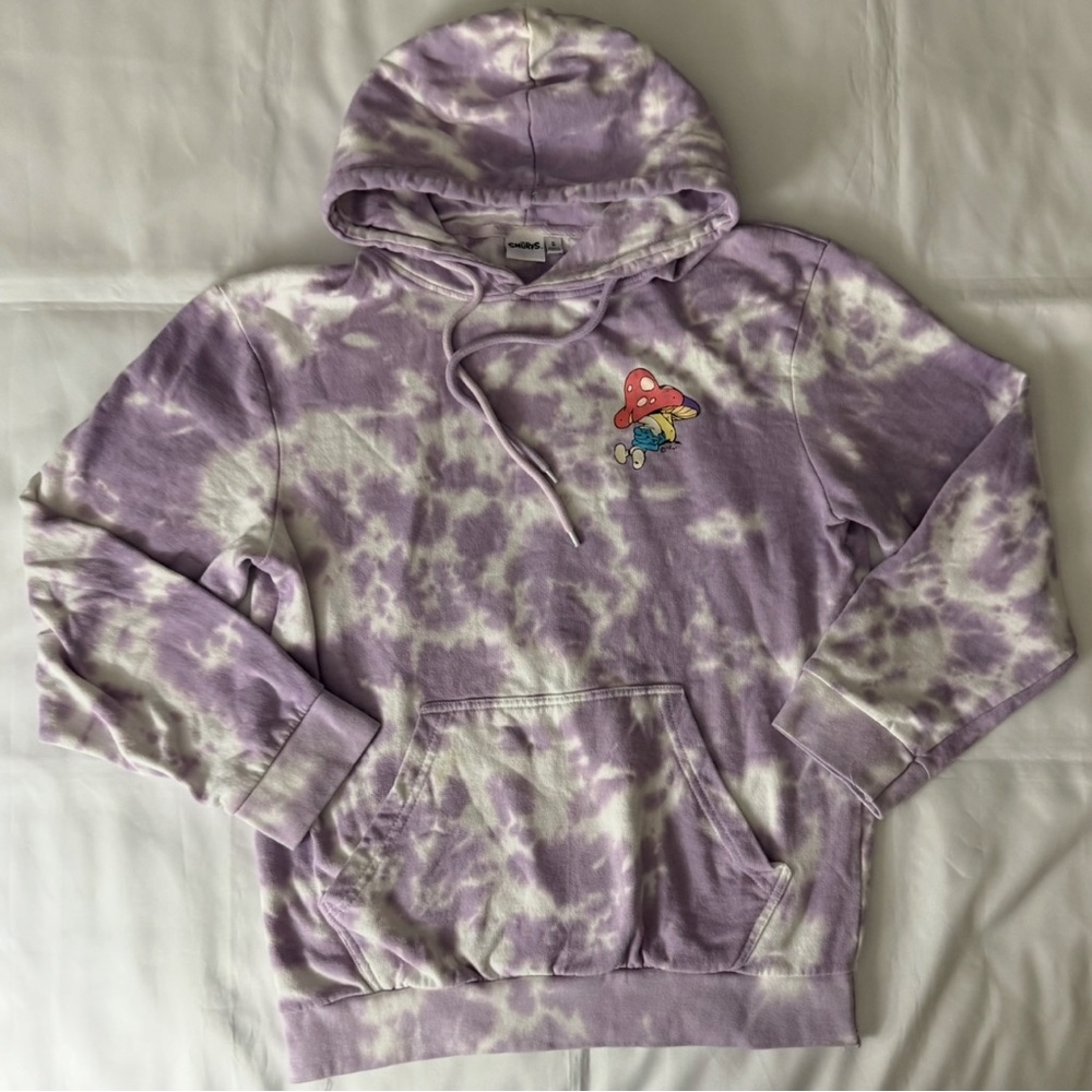 Smurfs “Living The Life” Purple & White Tie-Dye Hoodie Sweatshirt